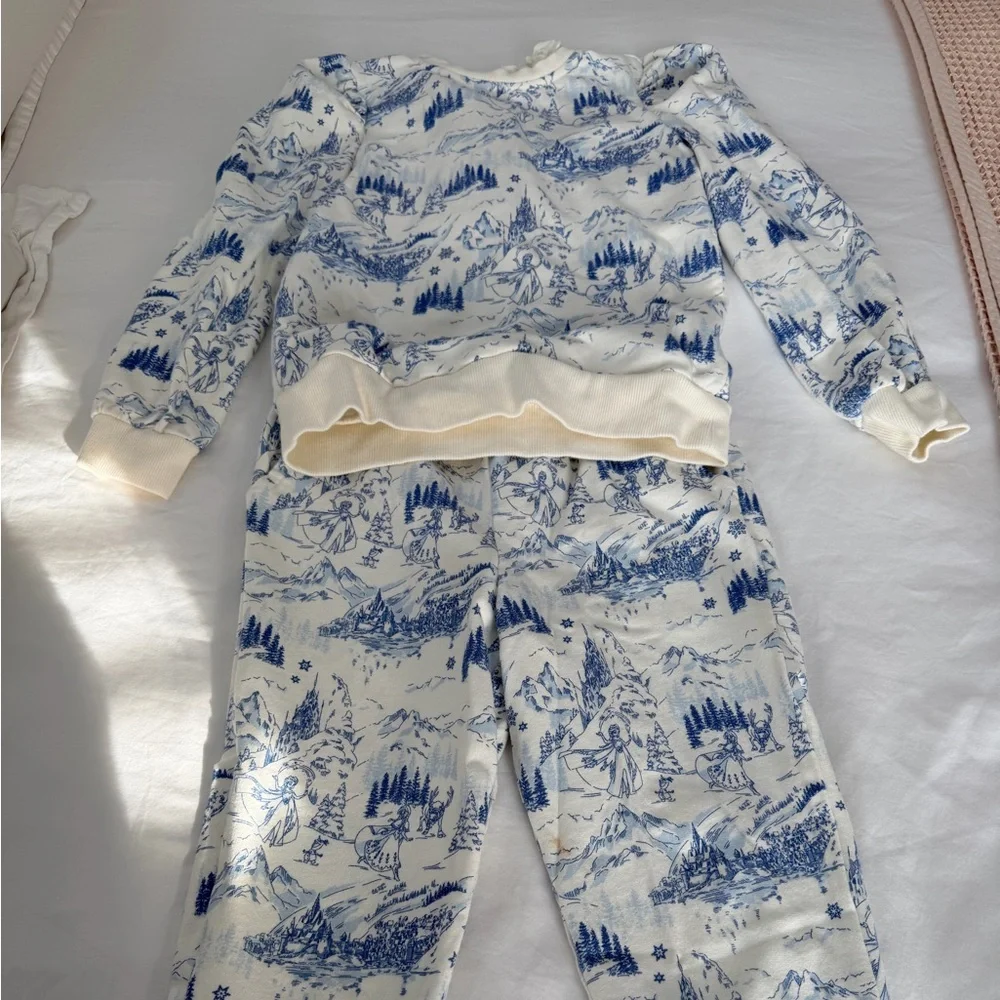 Janie and Jack Cream and Blue Scenic Print Matching Set